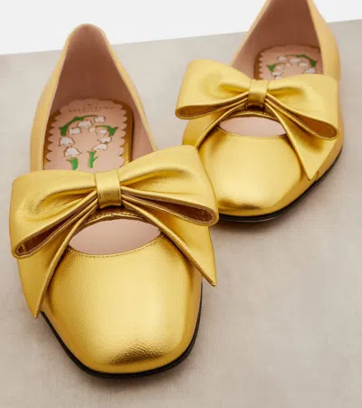 Valentino Bowow Metallic Leather Ballet Flats