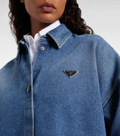 Prada Denim Oversized Shirt In Blue