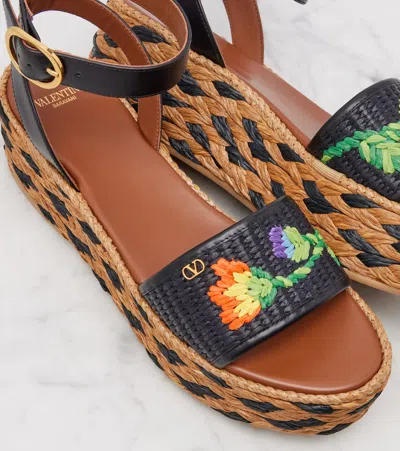 Valentino Bribri Raffia And Leather Espadrilles In Multi