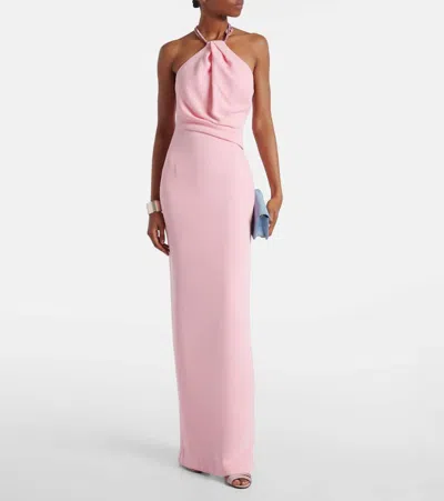 Solace London Riva Embellished Halterneck Gown In Pink