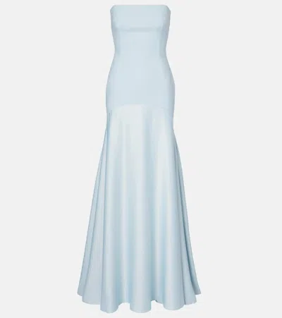 Solace London Alessandra Strapless Satin And Crepe Gown In Blue