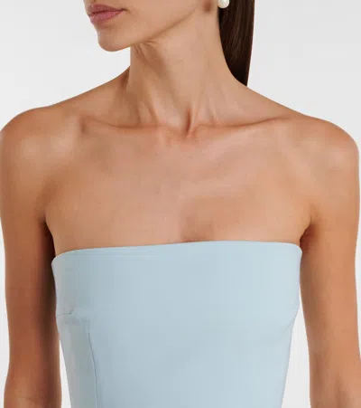 Solace London Alessandra Strapless Satin And Crepe Gown In Blue