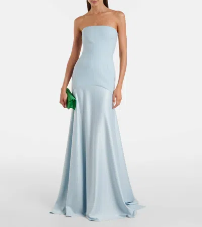 Solace London Alessandra Strapless Satin And Crepe Gown In Blue