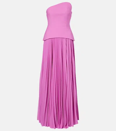 Solace London Britt Pleated Strapless Gown In Purple