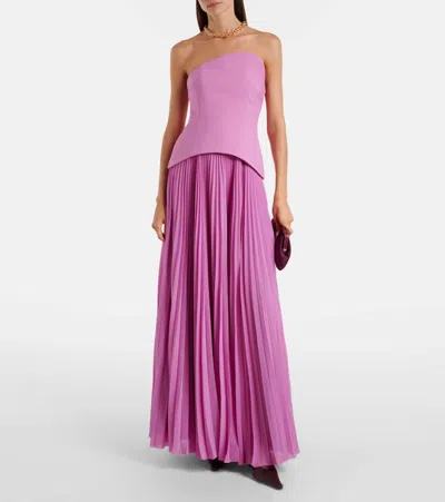 Solace London Britt Pleated Strapless Gown In Purple