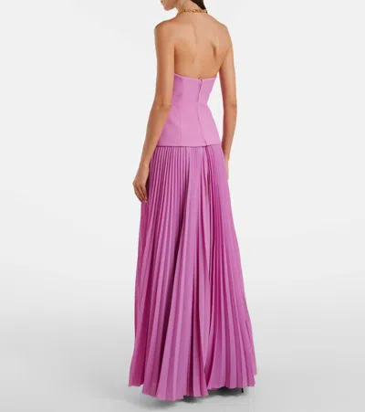 Solace London Britt Pleated Strapless Gown In Purple