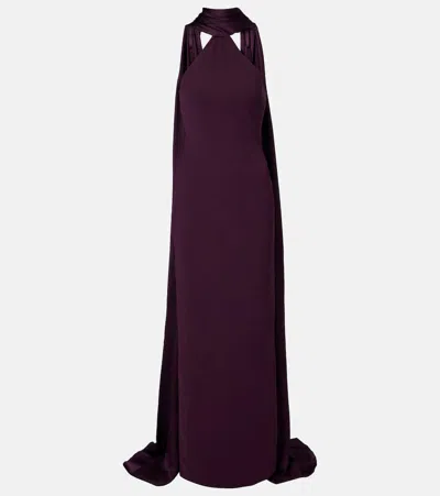 Solace London Ophelia Cape-detail Halterneck Gown In Purple
