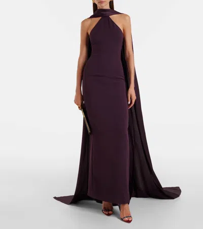 Solace London Ophelia Cape-detail Halterneck Gown In Purple