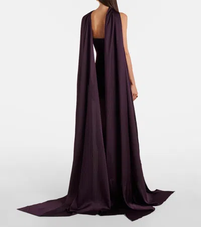 Solace London Ophelia Cape-detail Halterneck Gown In Purple