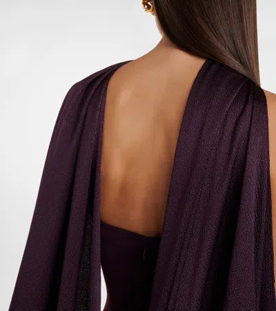 Solace London Ophelia Cape-detail Halterneck Gown In Purple