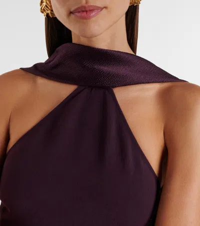 Solace London Ophelia Cape-detail Halterneck Gown In Purple