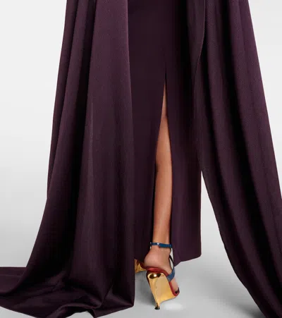 Solace London Ophelia Cape-detail Halterneck Gown In Purple