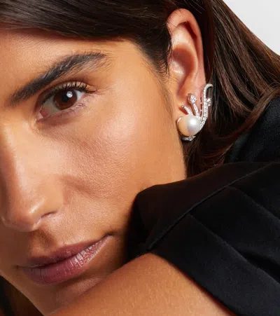 Yeprem 18kt White Gold Clip-on Earrings With Diamonds And Freshwater Pearls