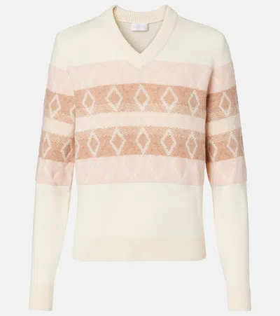 Moncler Jacquard Virgin Wool V-neck Sweater In Neutral