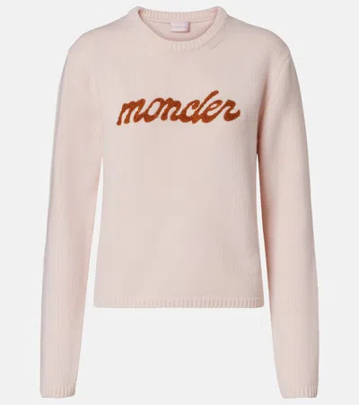 Moncler L And Cashmere Sweater With Logo In Pink