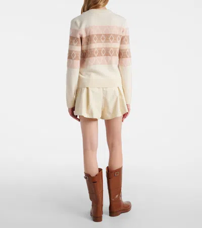 Moncler Jacquard Virgin Wool V-neck Sweater In Neutral