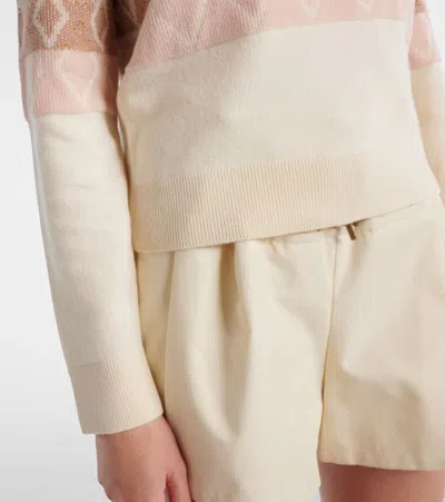 Moncler Jacquard Virgin Wool V-neck Sweater In Neutral