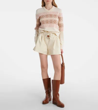 Moncler Jacquard Virgin Wool V-neck Sweater In Neutral