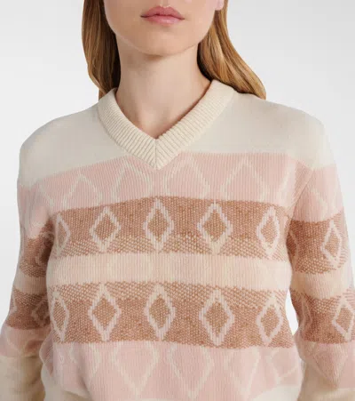 Moncler Jacquard Virgin Wool V-neck Sweater In Neutral