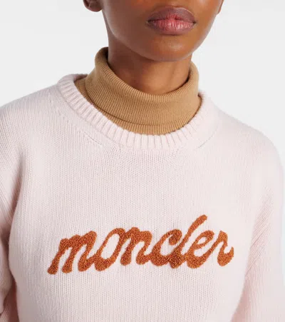 Moncler L And Cashmere Sweater With Logo In Pink