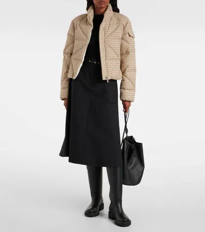 Moncler Keros Wool Blend Check Short Down Jacket In Brown