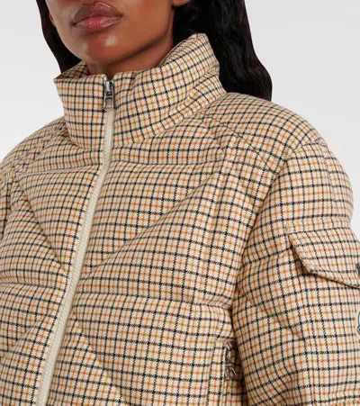 Moncler Keros Wool Blend Check Short Down Jacket In Brown