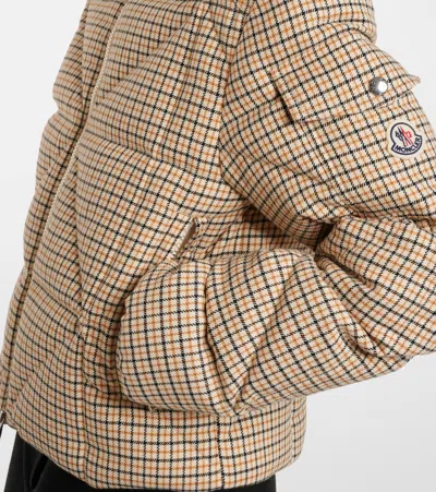 Moncler Keros Wool Blend Check Short Down Jacket In Brown