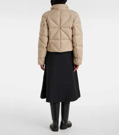 Moncler Keros Wool Blend Check Short Down Jacket In Brown