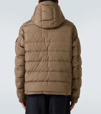 Moncler Jonage Houndstooth Nylon Down Jacket In Brown
