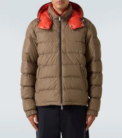 Moncler Jonage Houndstooth Nylon Down Jacket In Brown