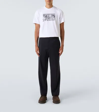 Moncler Mens White Graphic-print Crewneck Cotton T-shirt