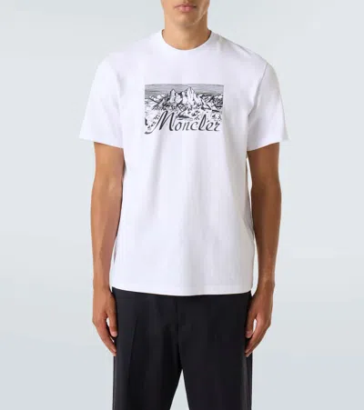 Moncler Mens White Graphic-print Crewneck Cotton T-shirt