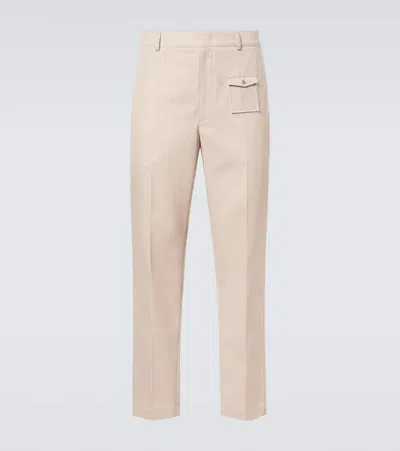 Moncler Tailored Cotton Gabardine Pants In Neutral