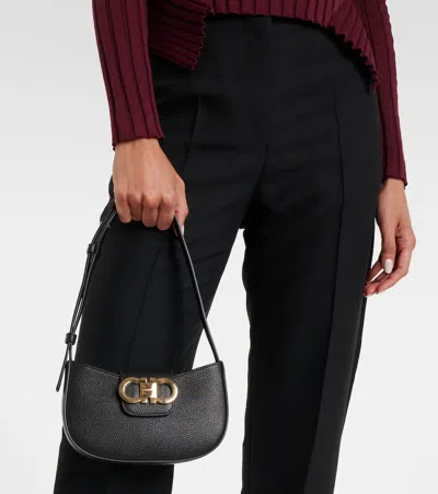Ferragamo Gabry Black Calf Leather Shoulder Bag