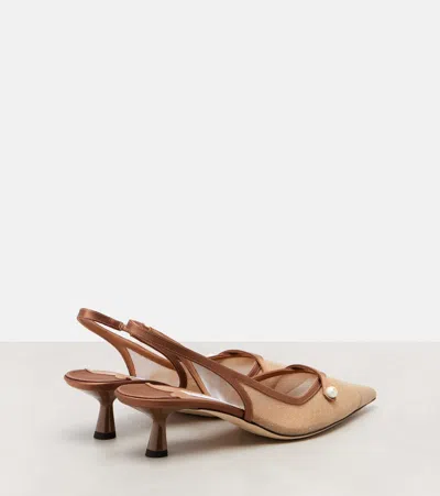 Jimmy Choo Amita 45 Leather-trimmed Slingback Pumps