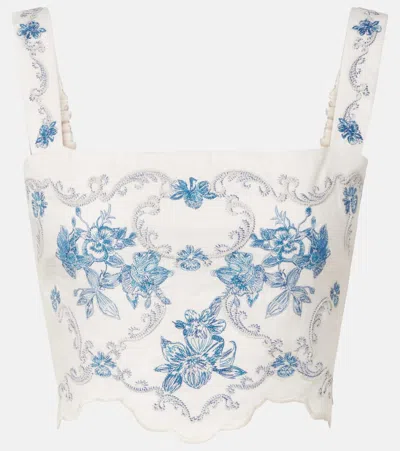 Agua By Agua Bendita Luciana Gloriosa Embroidered Linen Crop Top