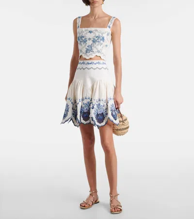 Agua By Agua Bendita Luciana Gloriosa Embroidered Linen Crop Top