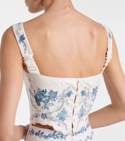 Agua By Agua Bendita Luciana Gloriosa Embroidered Linen Crop Top