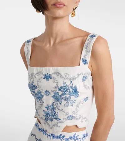 Agua By Agua Bendita Luciana Gloriosa Embroidered Linen Crop Top