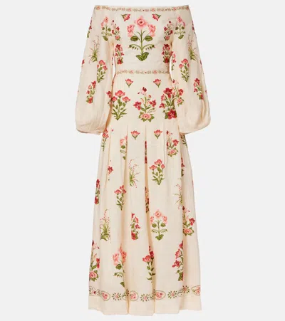 Agua By Agua Bendita Senlis Canna Off-shoulder Linen Maxi Dress