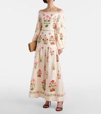 Agua By Agua Bendita Senlis Canna Off-shoulder Linen Maxi Dress