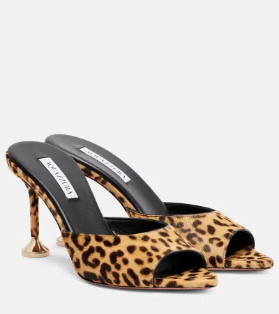 Aquazzura Bisous 85 Leopard-print Calf-hair Mules In Yellow