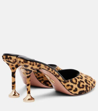 Aquazzura Bisous 85 Leopard-print Calf-hair Mules In Yellow