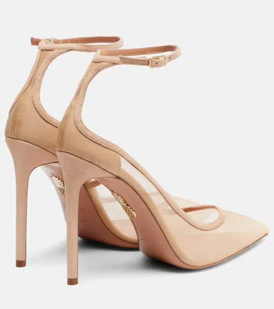Aquazzura Love Affair 105 Suede-trimmed Mesh Pumps In Neutral