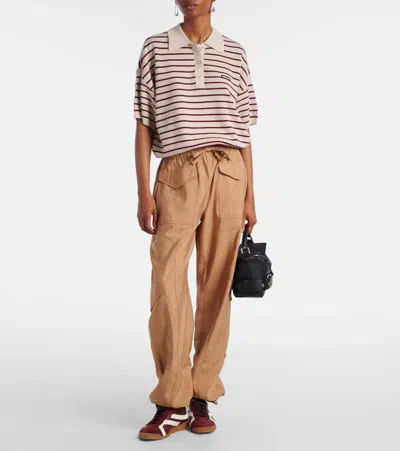 Rotate Birger Christensen Striped Polo Shirt With Logo Patch In Multi