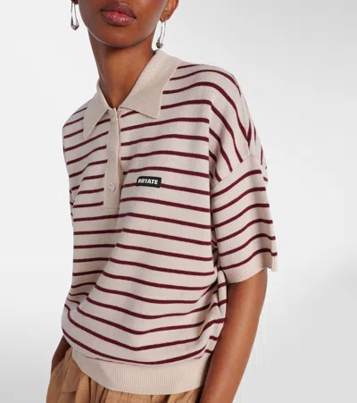 Rotate Birger Christensen Striped Polo Shirt With Logo Patch In Multi