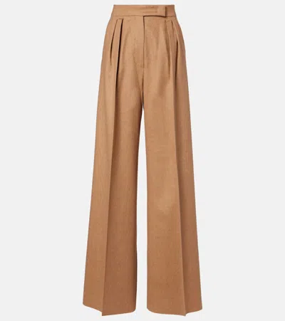Max Mara Ori Pleated Camel Hair Wide-leg Pants