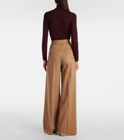 Max Mara Ori Pleated Camel Hair Wide-leg Pants