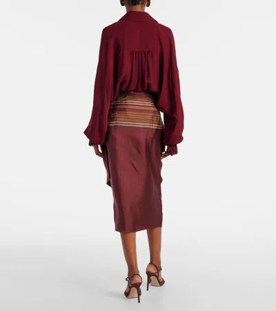 Max Mara Edro Striped Silk Wrap Skirt In Red