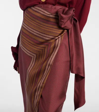 Max Mara Edro Striped Silk Wrap Skirt In Red